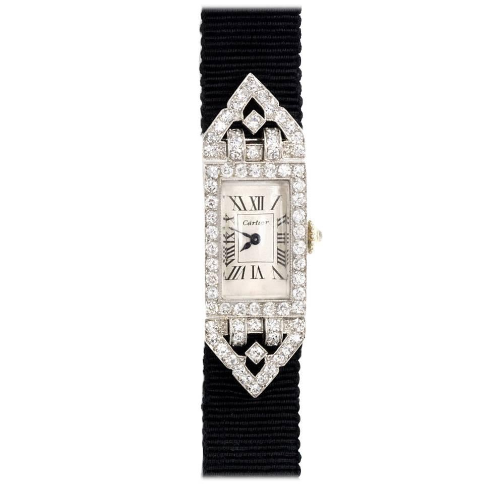 Cartier Ladies White Gold Platinum Diamond Wristwatch