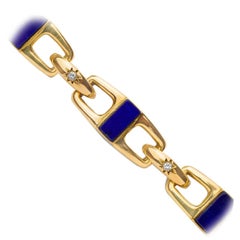 1970s Van Cleef & Arpels Lapis Lazuli Diamond Gold Link Bracelet