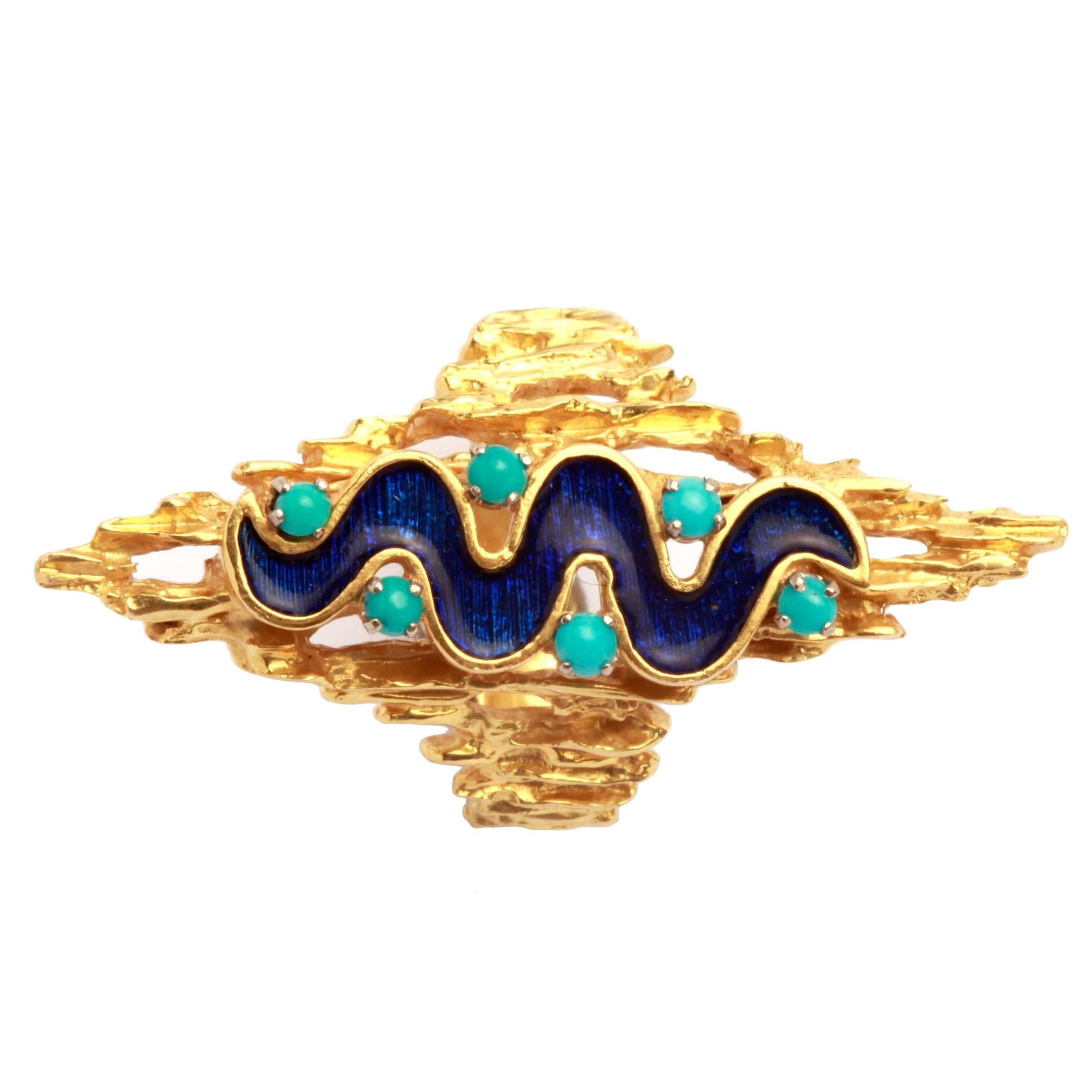 1960s Italian Enamel Gold Ring For Sale