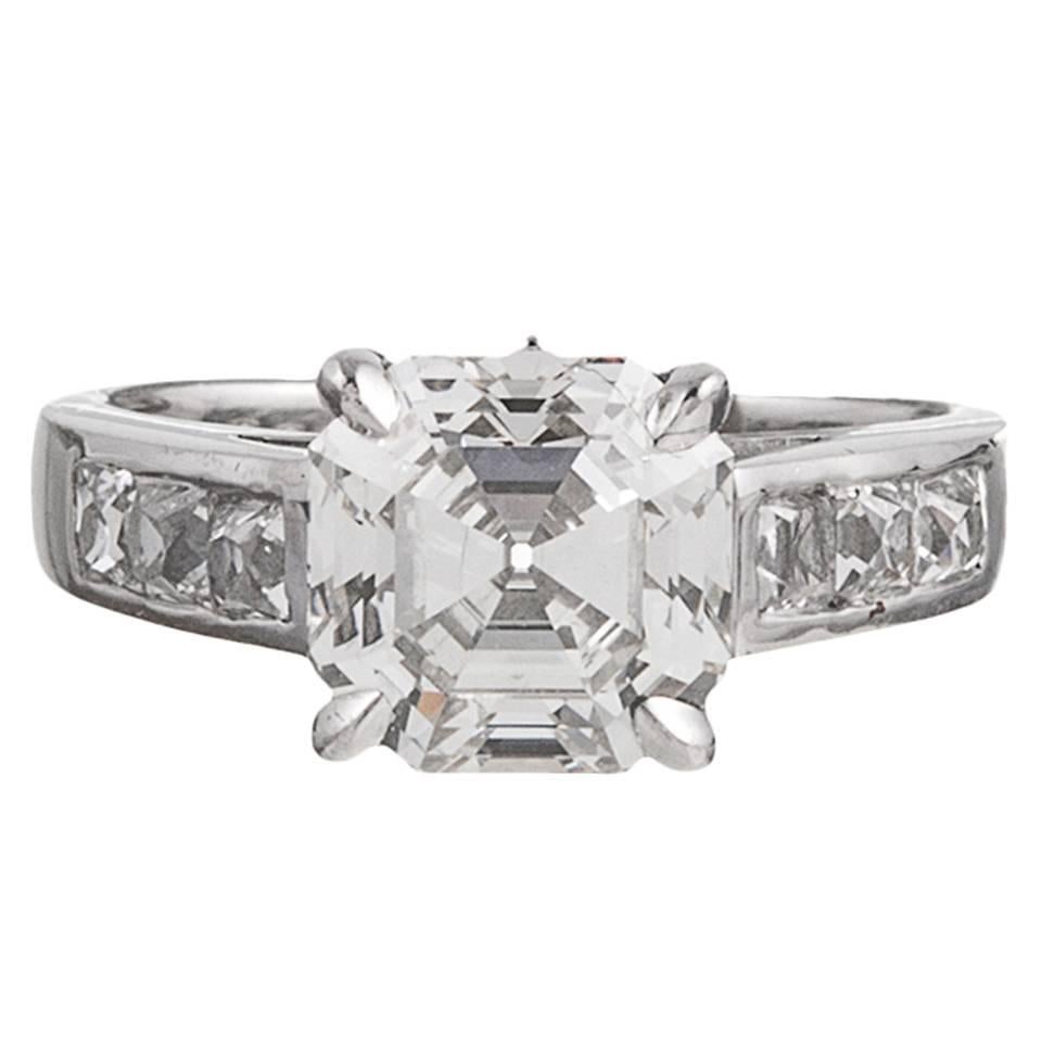 3.16 Carat Asscher Cut Diamond Platinum Ring