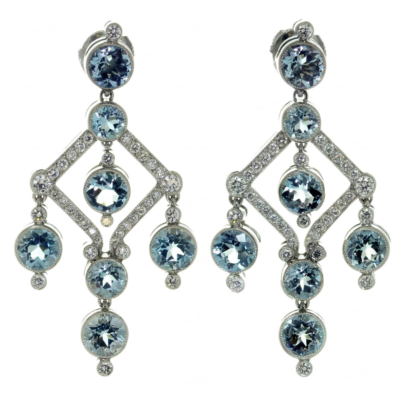 Tiffany & Co. Aquamarine Diamond Platinum Earrings