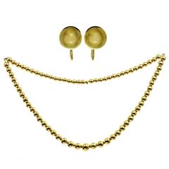 1980s Tiffany & Co. Gold Bead Necklace and Earrings Suite