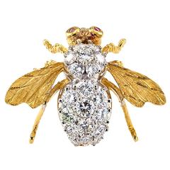Rosenthal Ruby Diamond Gold Bee Pin