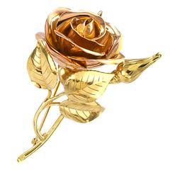 Tiffany & Co. Vintage Two Color Gold Rose Flower Brooch Pendant