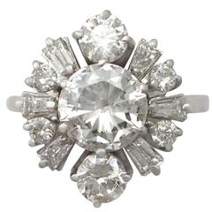 1950s 3.17 Carat Diamond and White Gold Cluster Ring