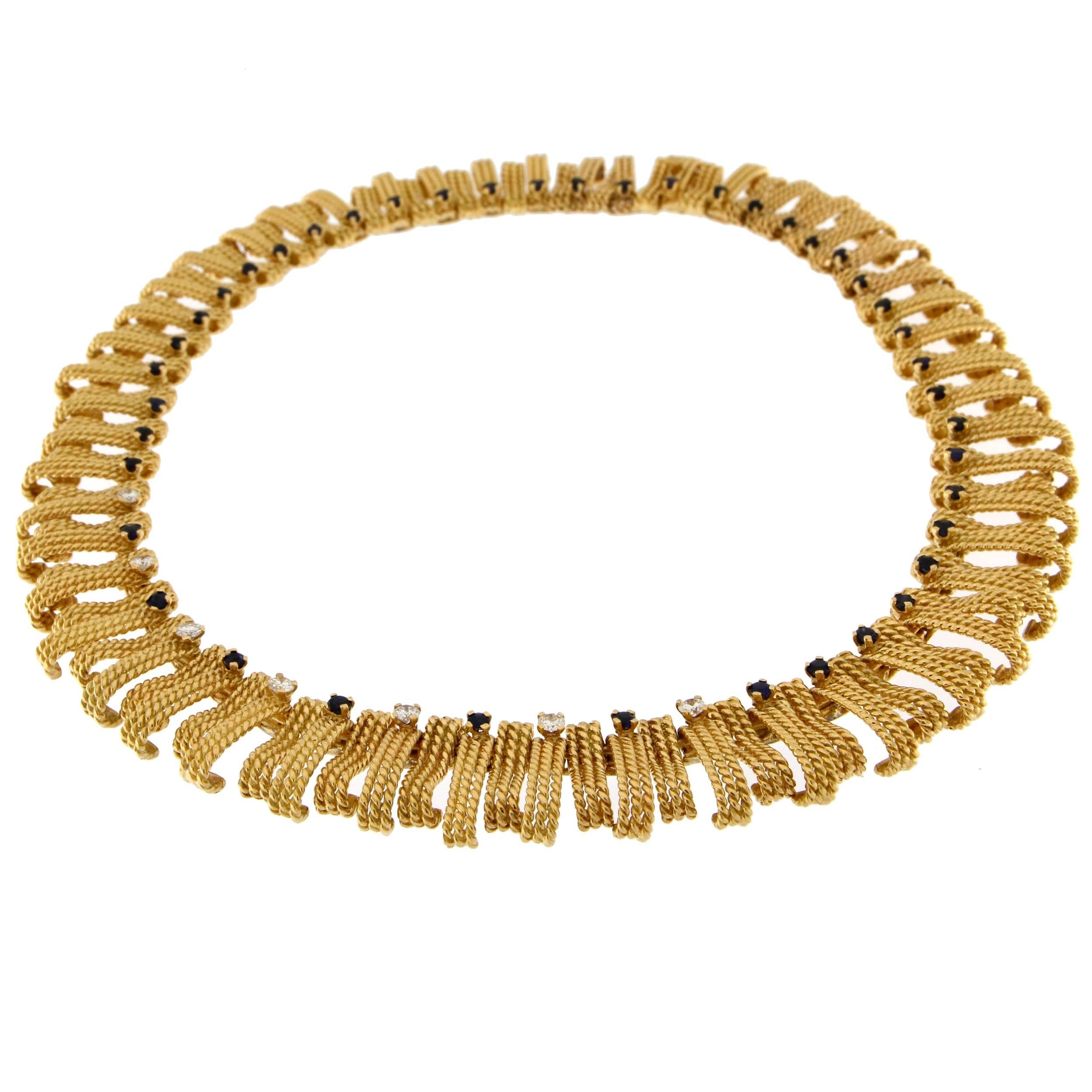 1980s Tiffany & Co. Sapphire Diamond Gold Necklace For Sale