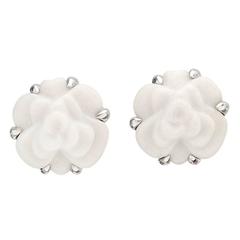 Chanel White Agate Gold Camélia Stud Earrings