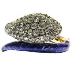 Victorian Enamel 12 Carats Diamonds Hinged Snake Bangle Bracelet