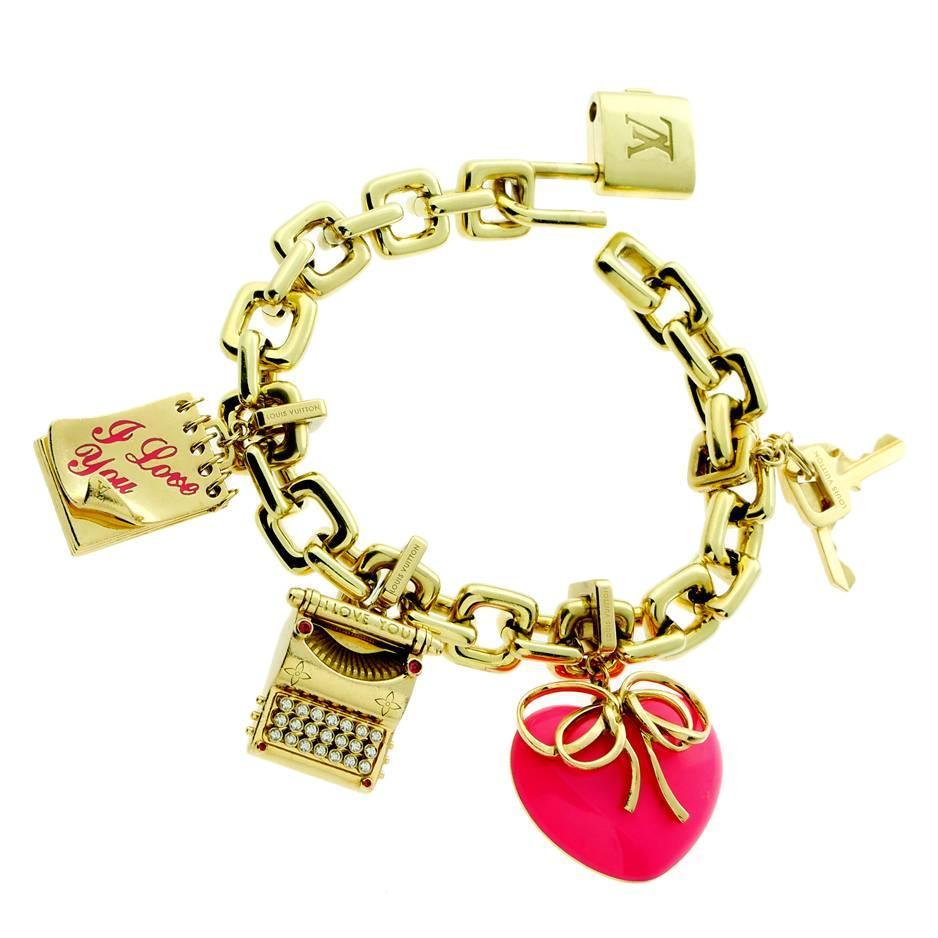Louis Vuitton Diamond Gold Charm Padlock Bracelet For Sale at 1stdibs