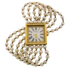 Retro Chanel Ladies Yellow Gold Pearl Mademoiselle Bracelet Wristwatch