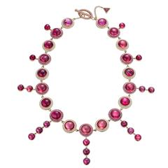 Rubelite Pink Sapphire Diamond Gold Stena Necklace