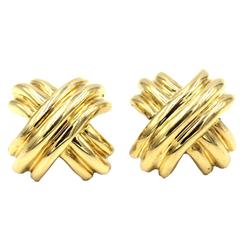 Tiffany & Company Yellow Gold Ribbed 'X' Earrings