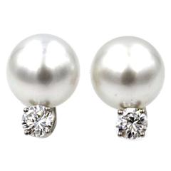 Vintage South Sea Pearl Diamond Gold Earrings