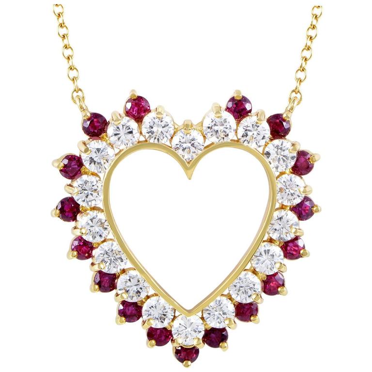 Tiffany and Co. Ruby Diamond Gold Heart 