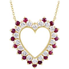 Vintage Tiffany & Co. Ruby Diamond Gold Heart Pendant Necklace
