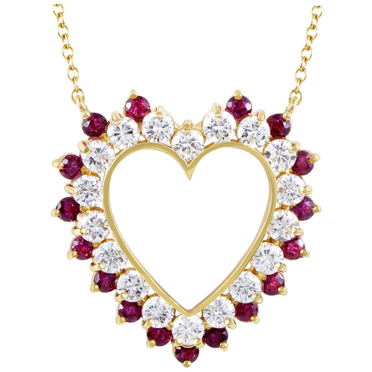 Tiffany and Co. Ruby Diamond Gold Heart Pendant Necklace at 1stdibs