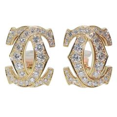 Cartier Large "Double C" Diamond Gold Earrings