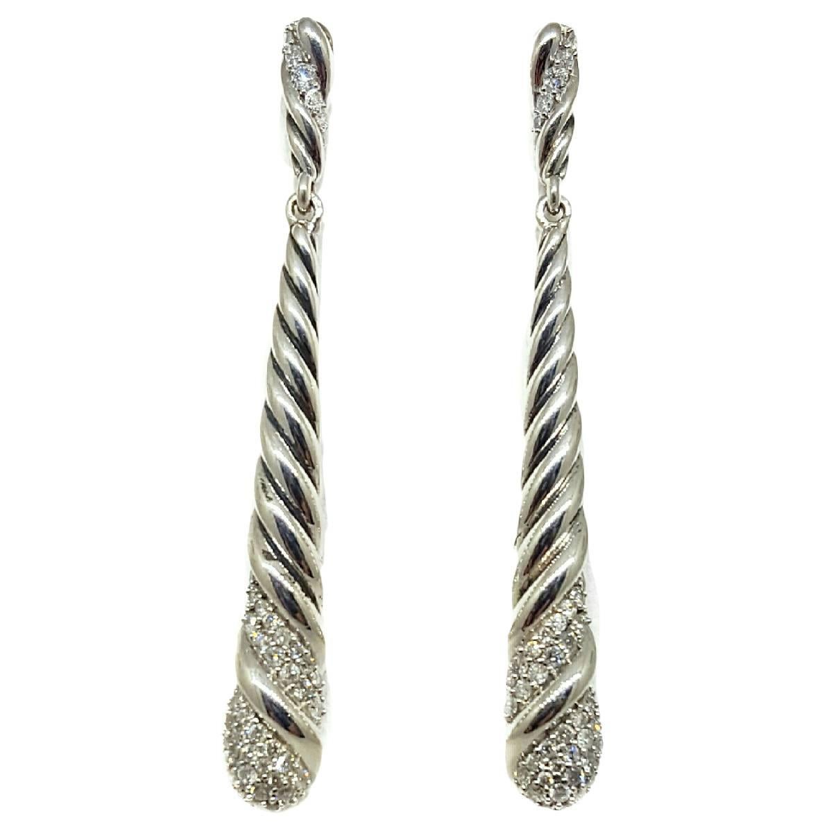 David Yurman Silver Willow Diamond Silver Earrings