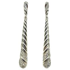 David Yurman Silver Willow Diamond Silver Earrings