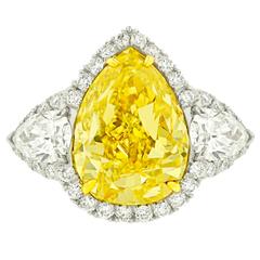 Magnificent 5.33 Carat GIA Cert Fancy Yellow Diamond Platinum Ring 7