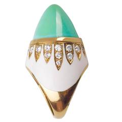 Turquoise Enamel Diamond Gold Ring
