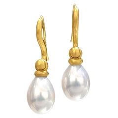 Denise Betesh Silver White Freshwater Pearl Matte Gold Detachable Drop Earrings
