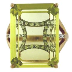 Lemon Citrine Quartz Diamond Gold Ring