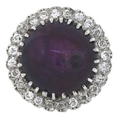 58 Carat Star Purple Sapphire 1.92 Carats European Cut Diamonds Gold Custom Ring