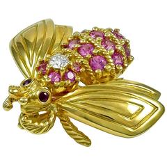 Tiffany & Co. Pink Sapphire Diamond Gold Bee Pin