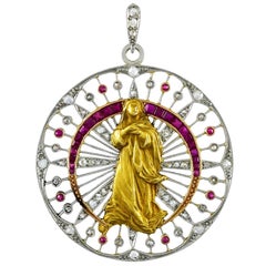 Exquisite Jeweled Gold Platinum Madonna Pendant