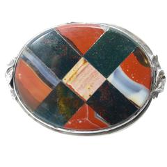 Victorian Sterling Silver-Mounted Slate-Backed Scottish Agate Brooch