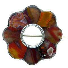 Victorian Sterling Silver Mounted Scottish Agate Petal Brooch Antique Victorian Sterling Silver Mounted Scottish Agate Petal Brooch