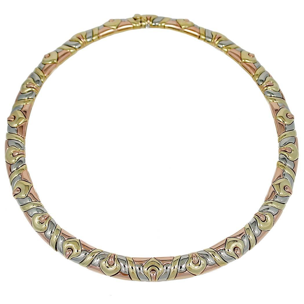 Bulgari Three Color Gold Necklace For Sale