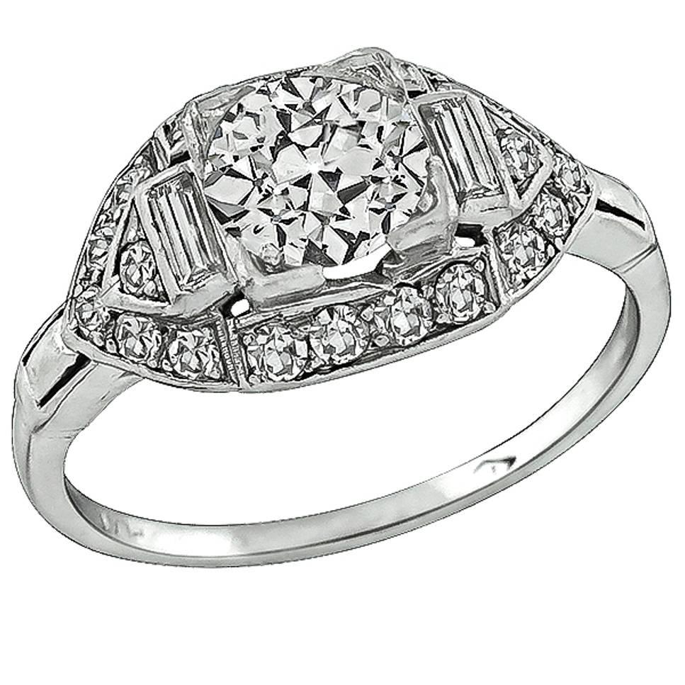 0.85 Carat Diamond Platinum Engagement Ring For Sale