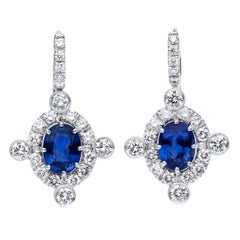 Oval 3.70 Carat Sapphires Diamond Gold Earrings