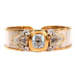 Chic Aquamarine Diamond Gold Cuff Bracelet