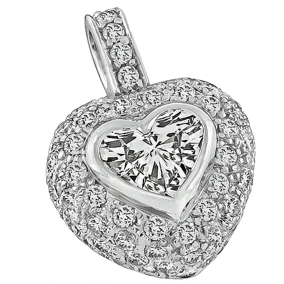 Elegant GIA Cert 1.06 Carat Diamond Gold Heart Pendant For Sale