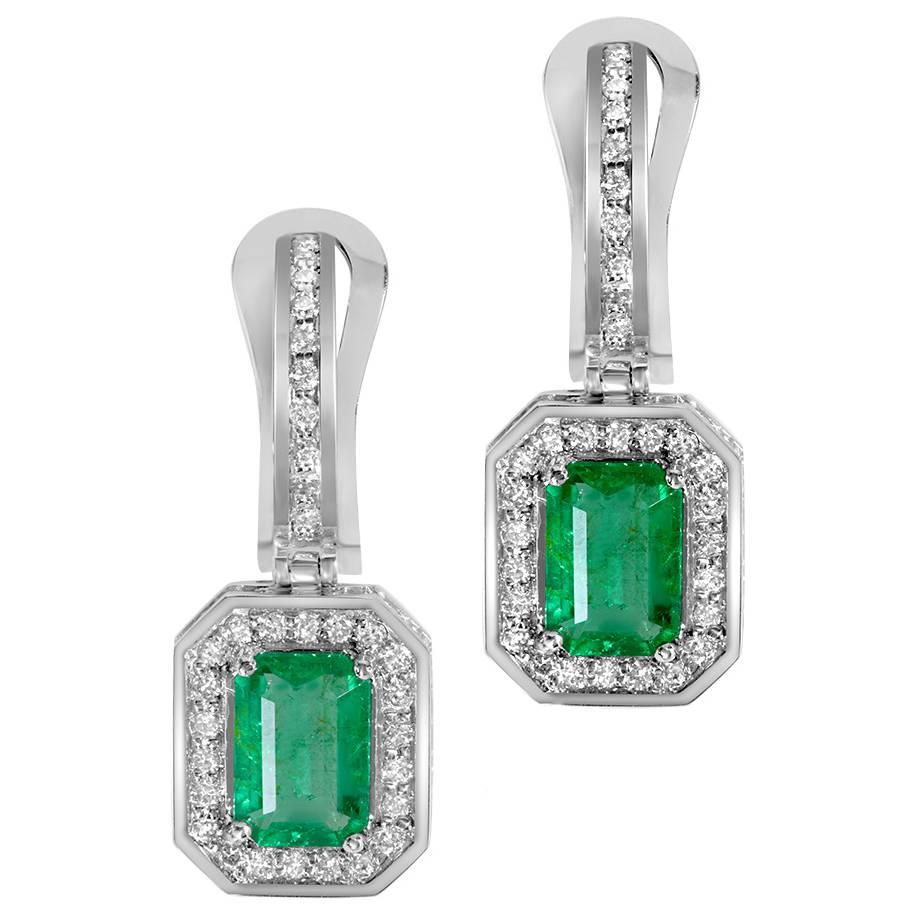 Alex Soldier Emerald Diamond Drop Dangle White Gold Earrings One of a kind
