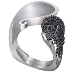Alex Soldier Black Diamonds and White Gold Calla Ring Ltd Ed Handmade in NYC 3