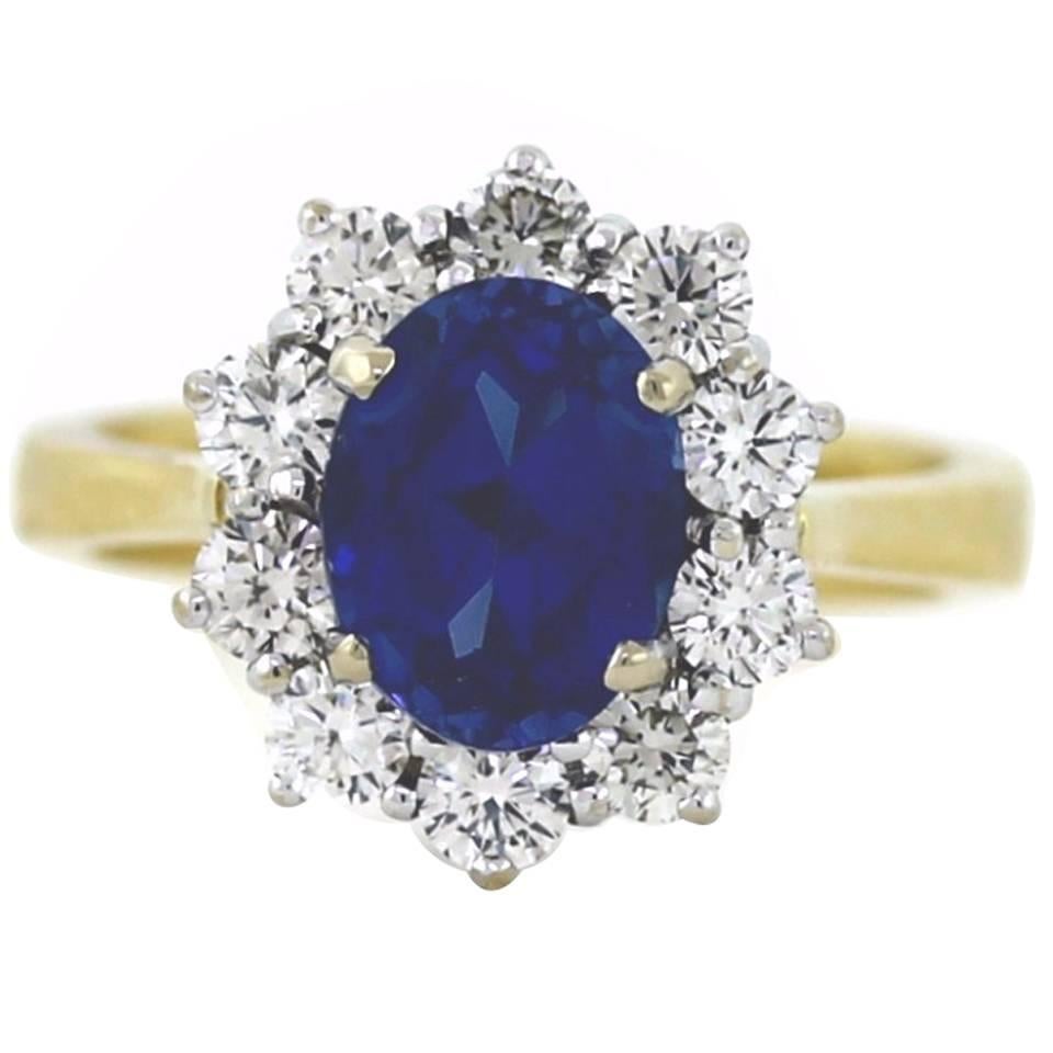 2.50 Carat Sapphire Diamond Gold Mini Princess Diana Ring