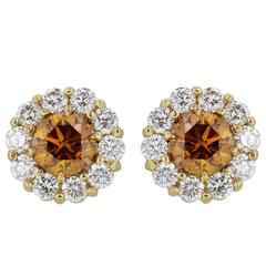 .87 Carats Cognac Diamonds Gold Stud Earrings 8