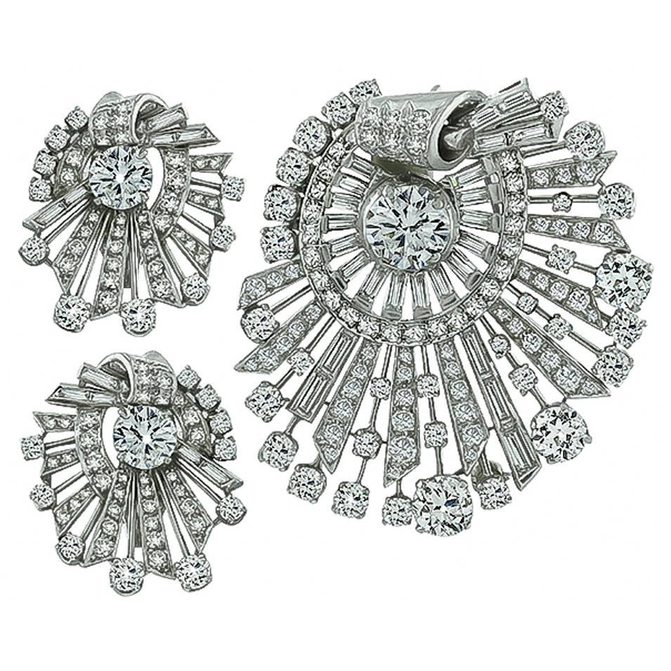 Diamond Platinum Pin Pendant and Earrings Set