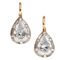 Victorian Inspired 1.82 Carat Pear Shaped Diamond Set in 18 Karat Gold & Silver