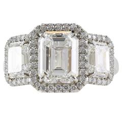 5.14 Carat GIA Certified Emerald Cut Diamonds Platinum Three Stone Engagement Ri 7