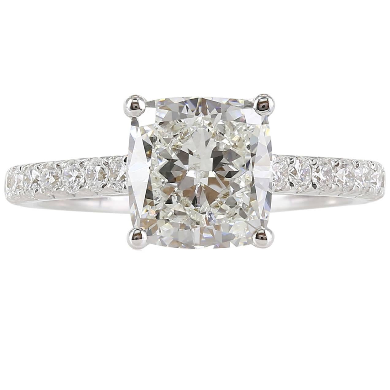 2.51 Carat  H/SI1 GIA Cert Cushion Diamond Gold Solitaire Engagement Ring For Sale