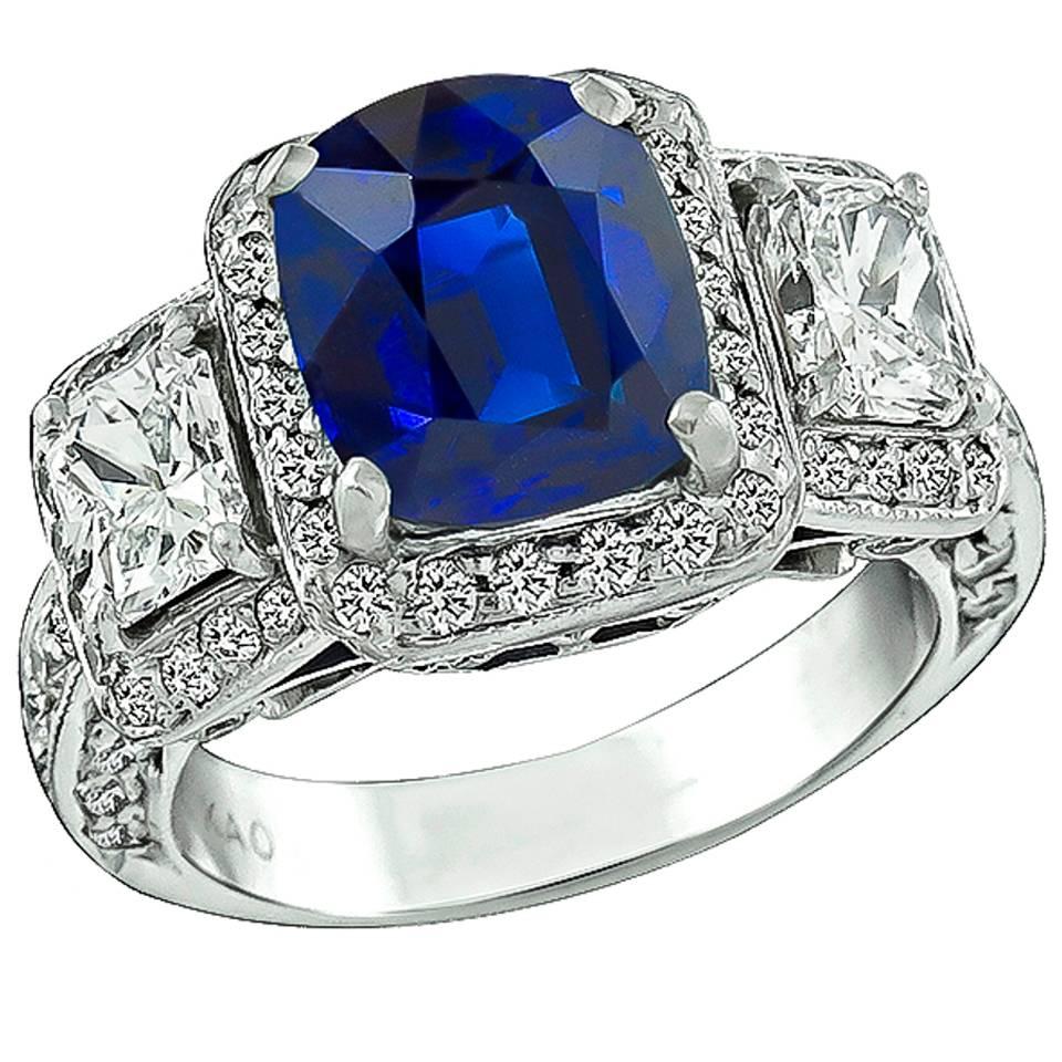 Amazing 3.39 Carat Sapphire Diamond Platinum Engagement Ring