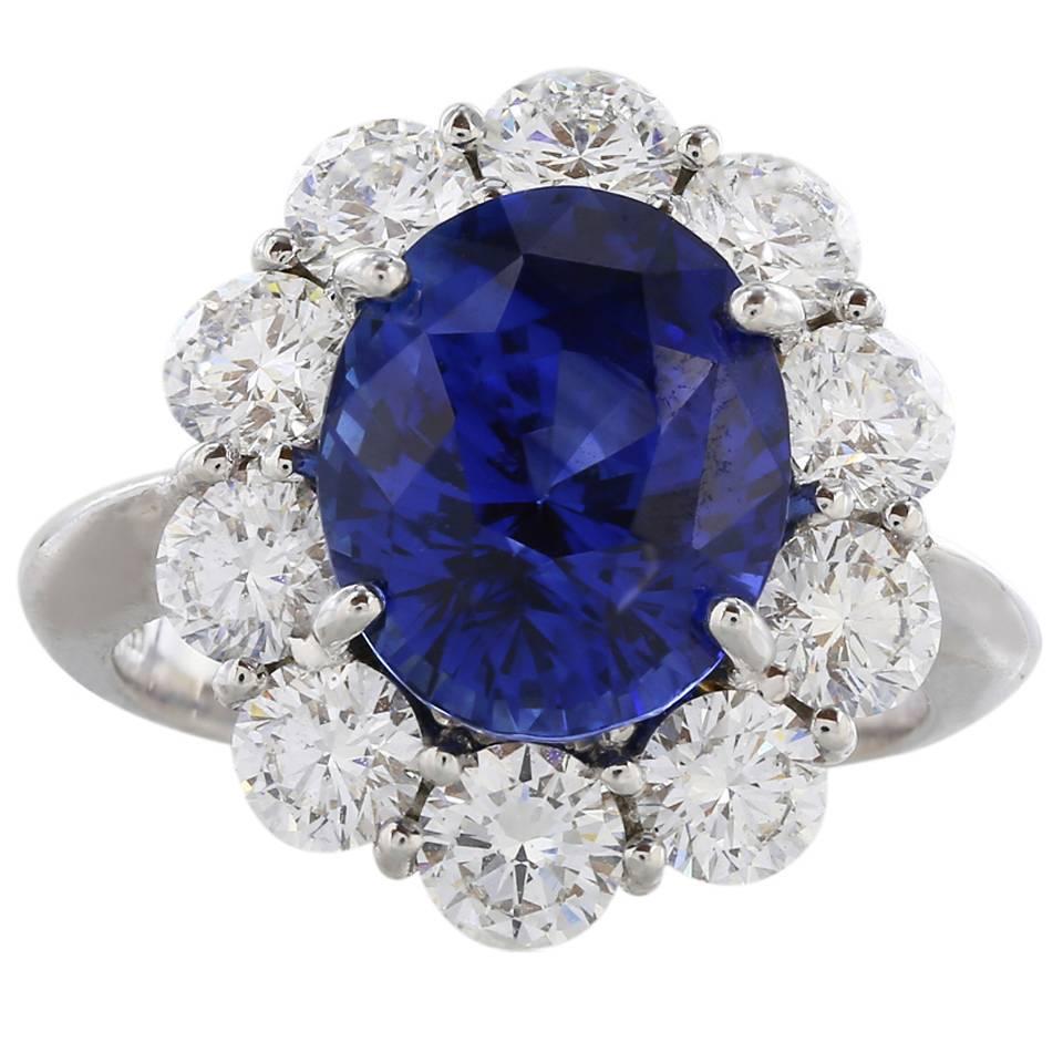7.05ct Ceylon Sapphire and Diamond Cluster Ring For Sale