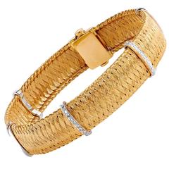 Beautiful Italian Designed Diamond Gold Woven Bracelet