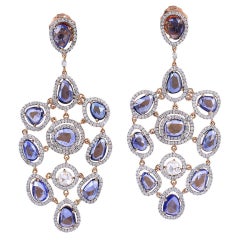 Sapphire Diamond Gold Chandelier Earrings