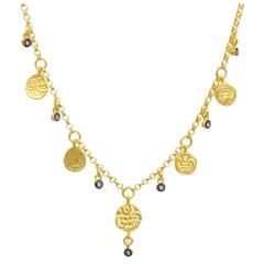 Coin and Diamond Gold Vermeil Drop Necklace and Chain 4